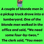 A couple of blonde men in a pickup truck