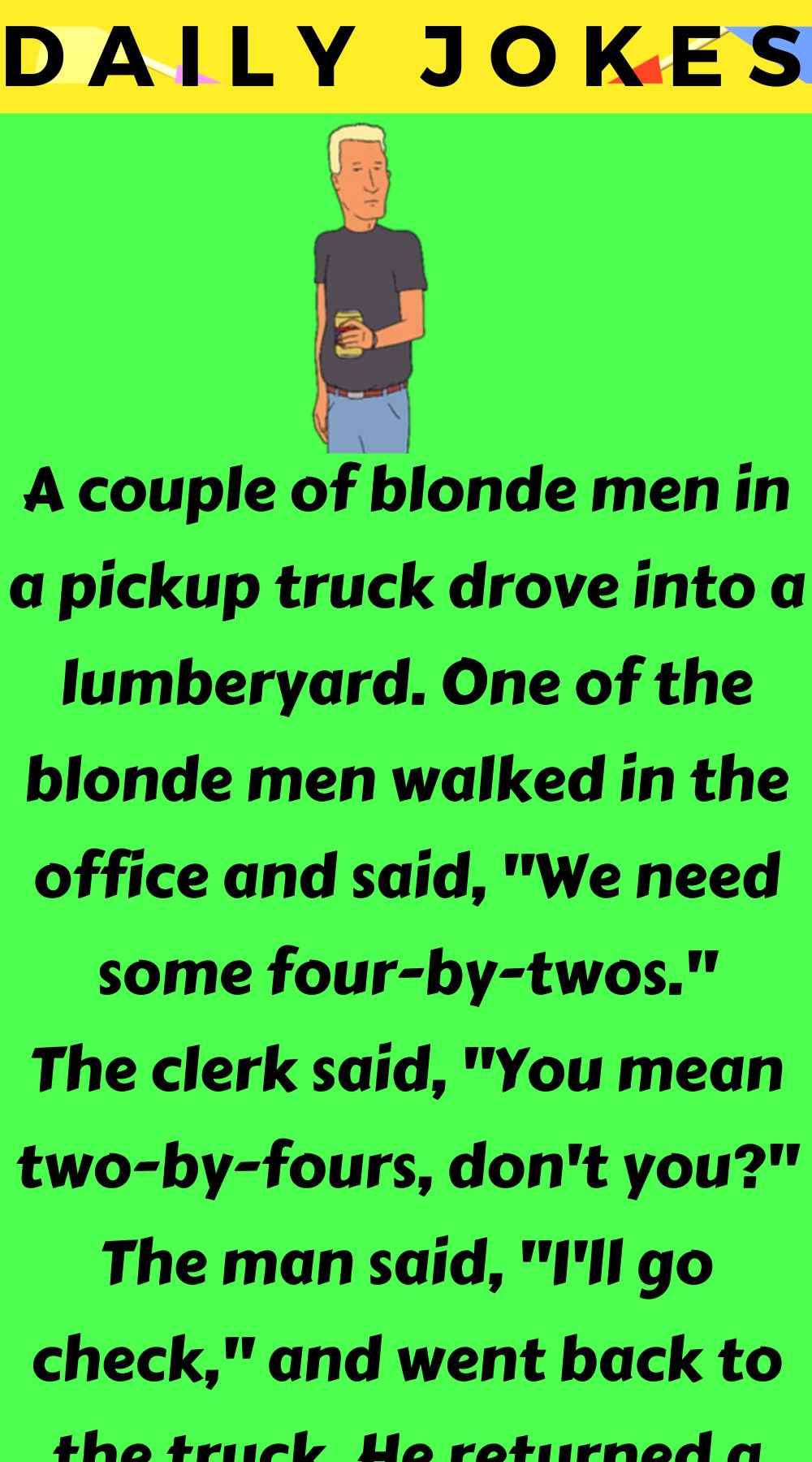 A couple of blonde men in a pickup truck