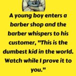 A young boy enters a barber shop