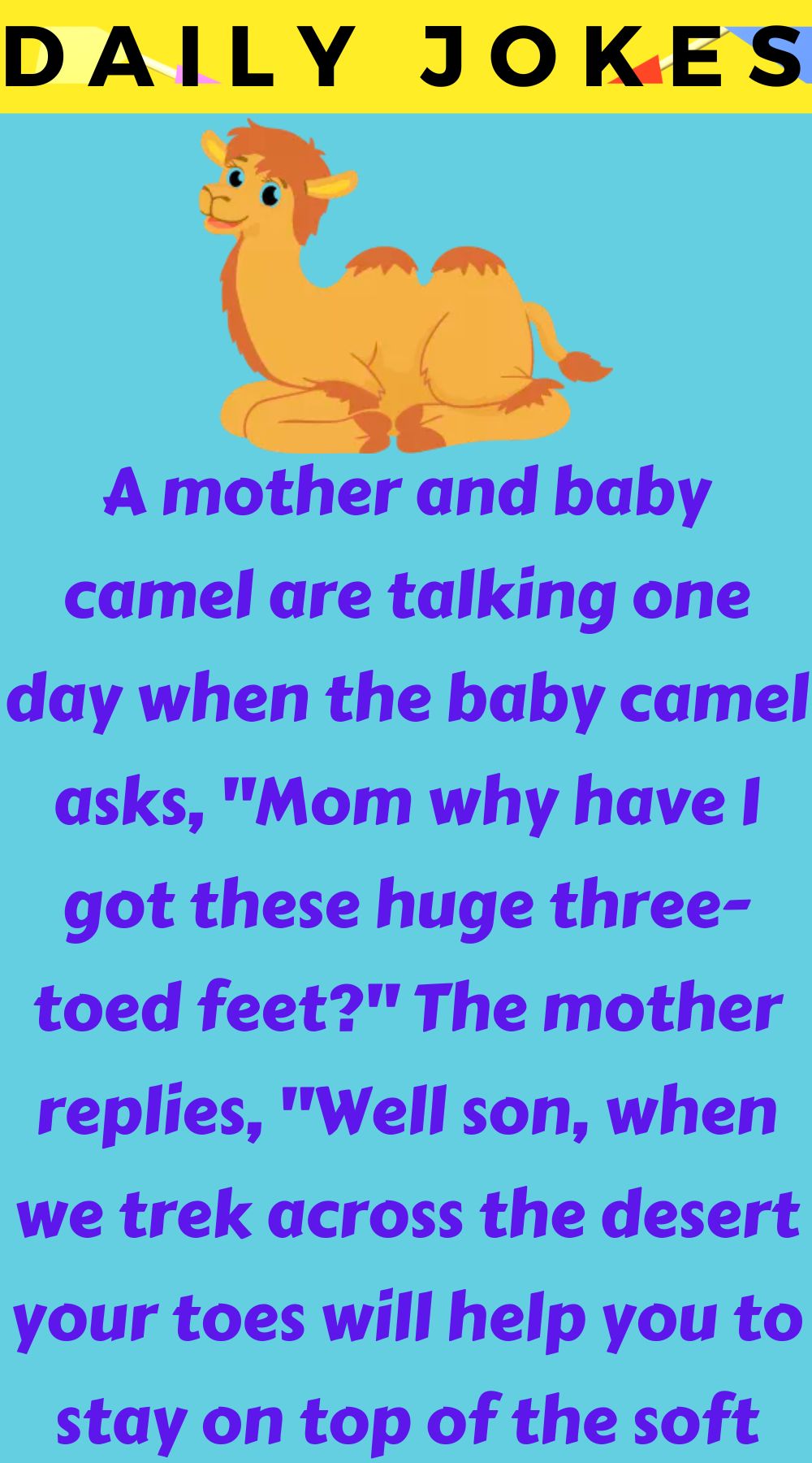 A mother and baby camel are talking one day