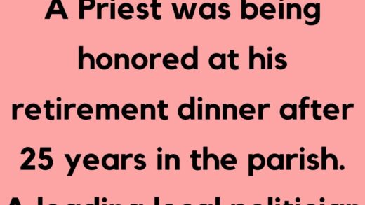 A Priest was being honored at his retirement dinner